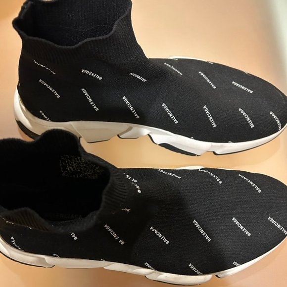 Balenciaga authentic Speed Sock Logo Sneaker Black and White, size 11 - Picture 2 of 14